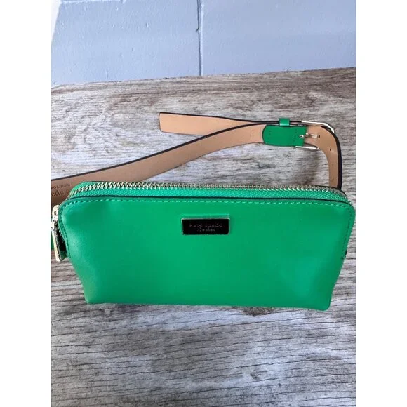 Kate Spade New York Green Leather Belt Bag Fanny Pack Waist Pack Zip Pouch - Picture 3 of 6